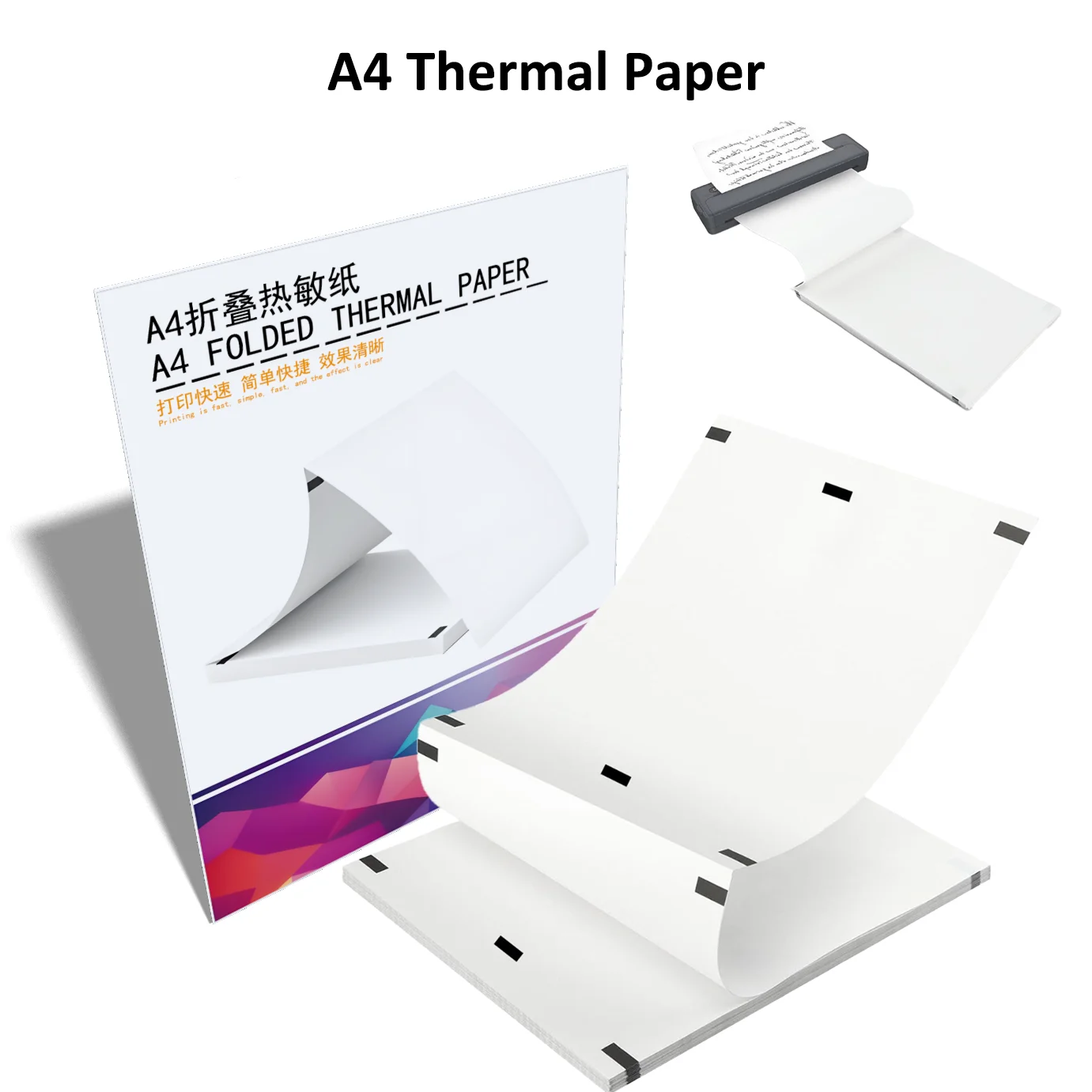 A4 Thermal Paper Quick-Dry Instant Use High Sensitivity Printer for Fast Barcode/Receipt/PDF Printing Portable Office Logistics