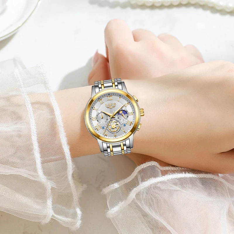 LIGE, nuevo reloj de pulsera creativo de acero para mujer, relojes de pulsera para mujer, reloj de lujo para mujer, reloj femenino resistente al agua a la moda