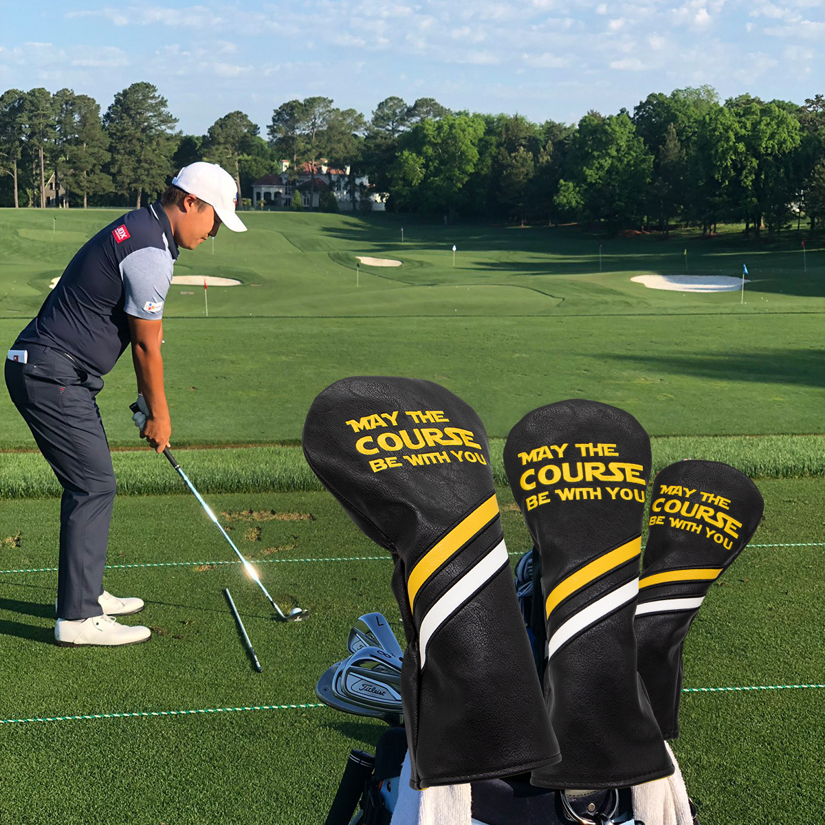 Headcovers กอล์ฟยอดนิยม Driver Golf Head Cover เย็บปักถักร้อย Premium หนัง Driver Fairway ไม้ไฮบริดที่มีหมายเลขหมวดหมู่ Mallet