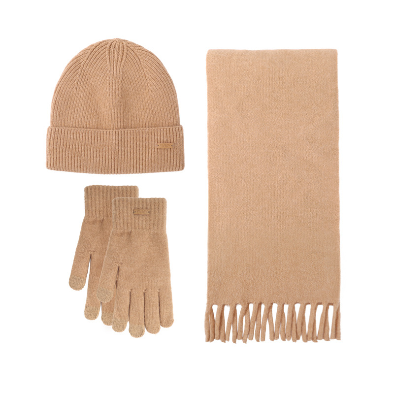 3-piece set women's winter knit hat scarf gloves combo, comfortable soft casual warm hat set, outdoor windproof riding set