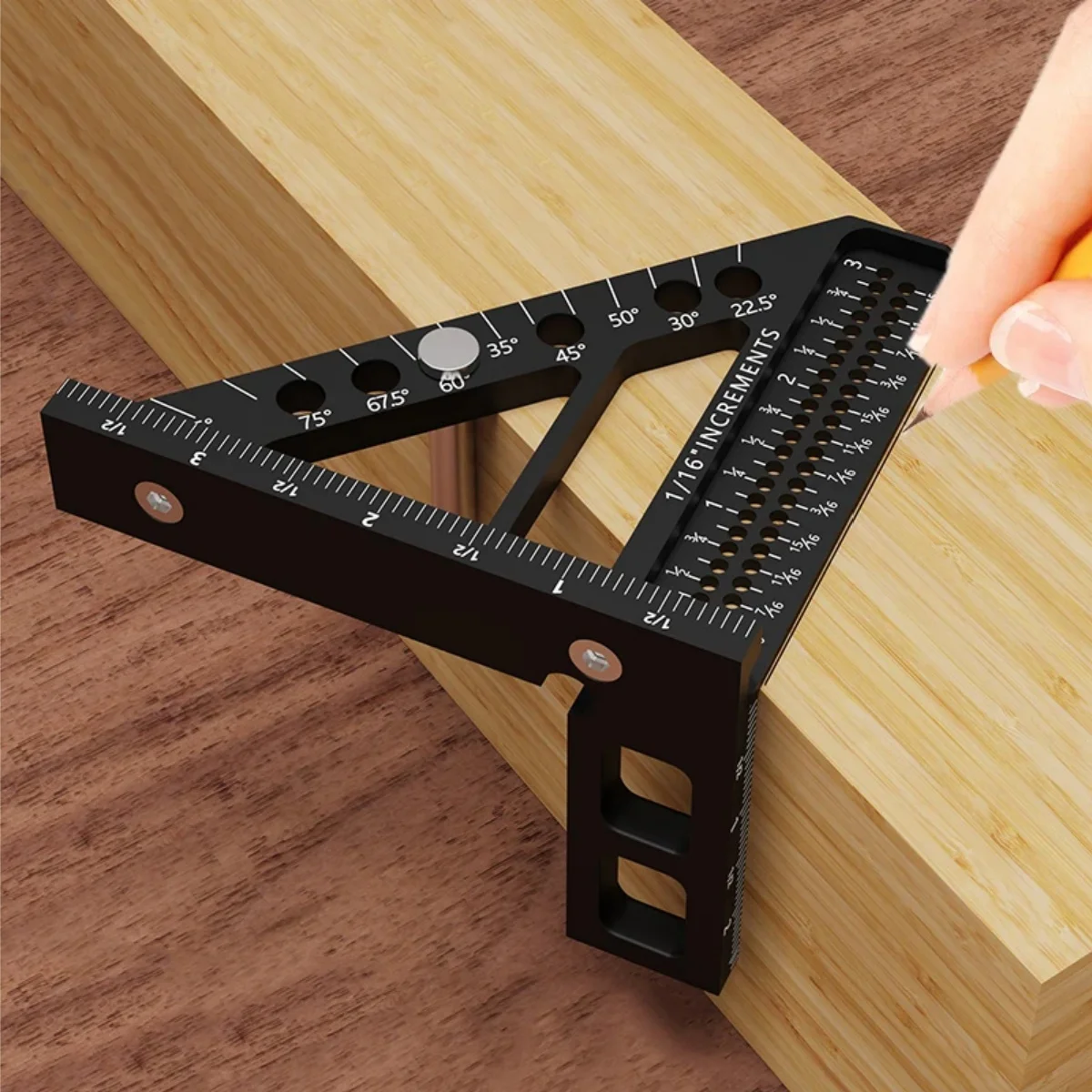Liga de alumínio quadrado transferidor 3d multi ângulo carpintaria pescador scriber régua triangular alta precisão layout ferramenta medição