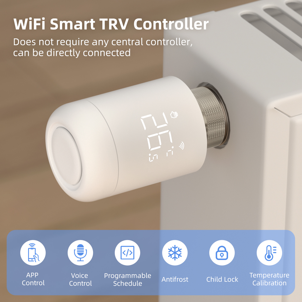 AVATTO 1-6PCS Tuya WiFi TRV Radiator Actuator Valve,Smart Programmable Thermostat Temperature Heater For Alexa Google Home