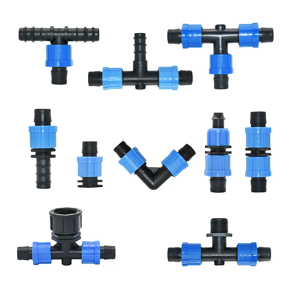 5/8" 16mm Irrigation Drip Tape Fittings Tee Elbow End Plug Straight Connectors Lock nut Hose Water Splitter For Farm Greenhouse