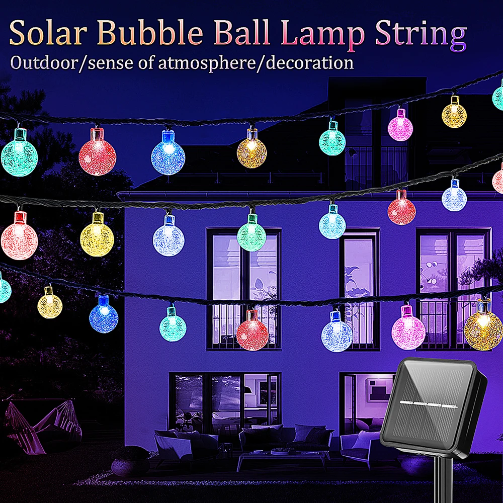 พลังงานแสงอาทิตย์คริสตัลบอลที่มีสีสันตกแต่งสวนกลางแจ้ง Garland Bubble Balls Light ปีใหม่คริสต์มาสตกแต่ง Fairy String ไฟ