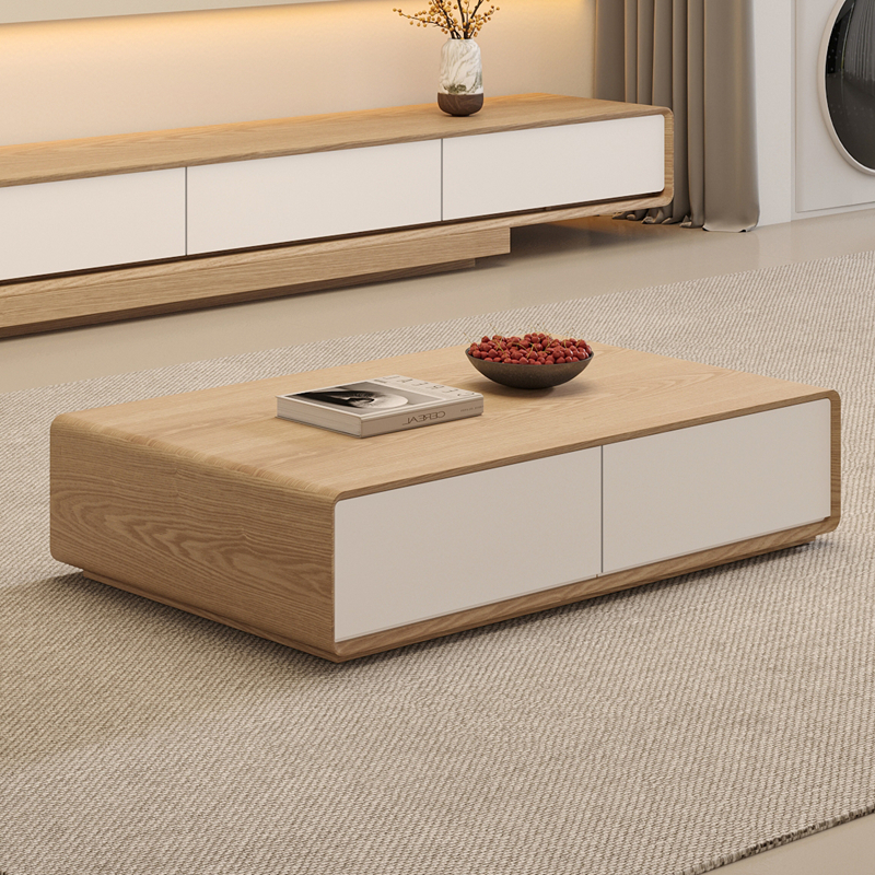 Современный простой журнальный столик в скандинавском стиле для гостиной, светлый деревянный цвет, прямоугольный журнальный столик, многослойная мебель из цельного дерева FYCT