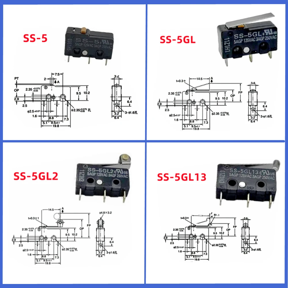 5-10 pz/lotto microinterruttore SS originale SS-5 SS-5GL SS-5GL2 SS-5GL13 finecorsa micro corsa a 3 pin piccolo