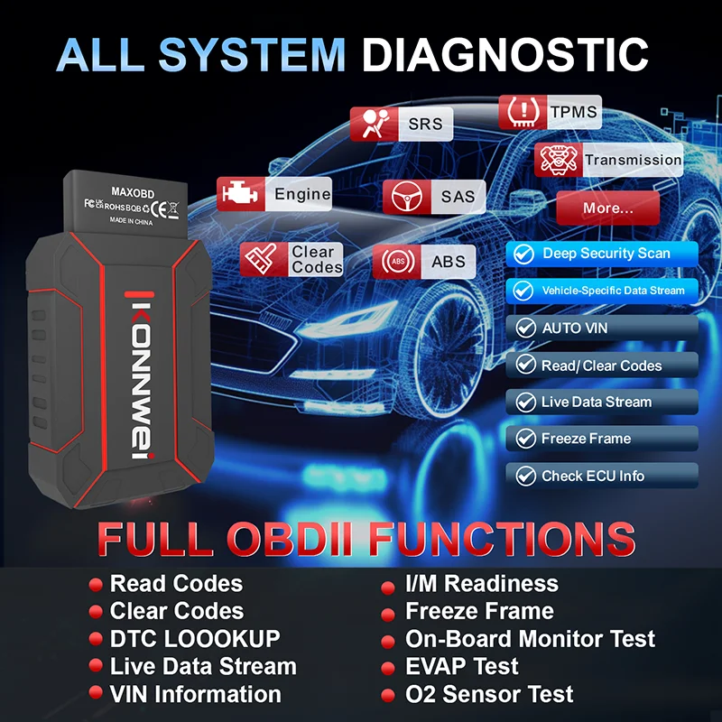 Ferramenta de diagnóstico scanner obd2, versão bluetooth, sistema completo de carro, bt 5.2, leitura de código, airbag do motor, transmissão automática abs para vw