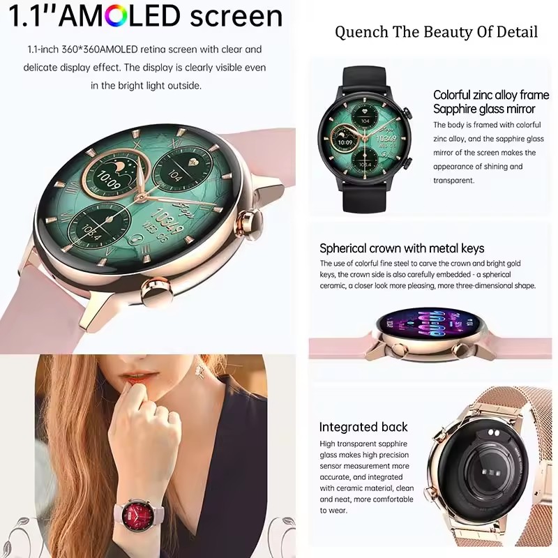 HK39 montre intelligente NFC accès Ultra mince 1.1 pouces AMOLED écran sport étanche femmes Cycle BT appel Smartwatch pour IOS Android