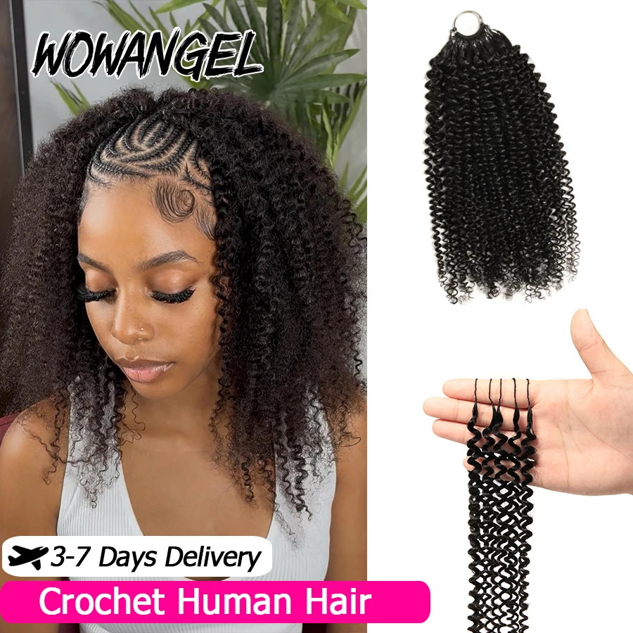 Afro kinky encaracolado crochê trança cabelo humano apertado encaracolado pré-separado knotless pena crochê extensões de cabelo humano com laço