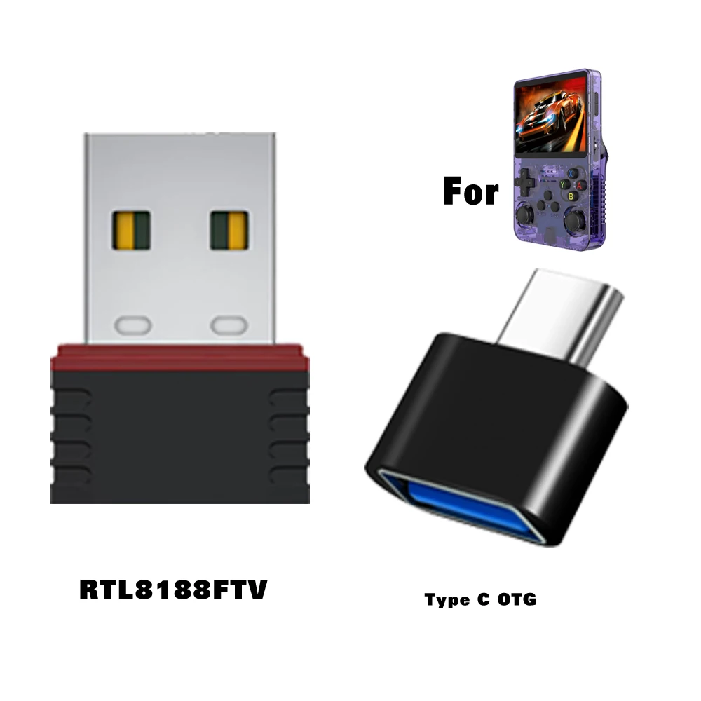R36S WiFi USB ワイヤレスアダプター、Type-C OTG コンバーター付き、R36S R36H R36 R36PLUS 用 - RTL8188FTV