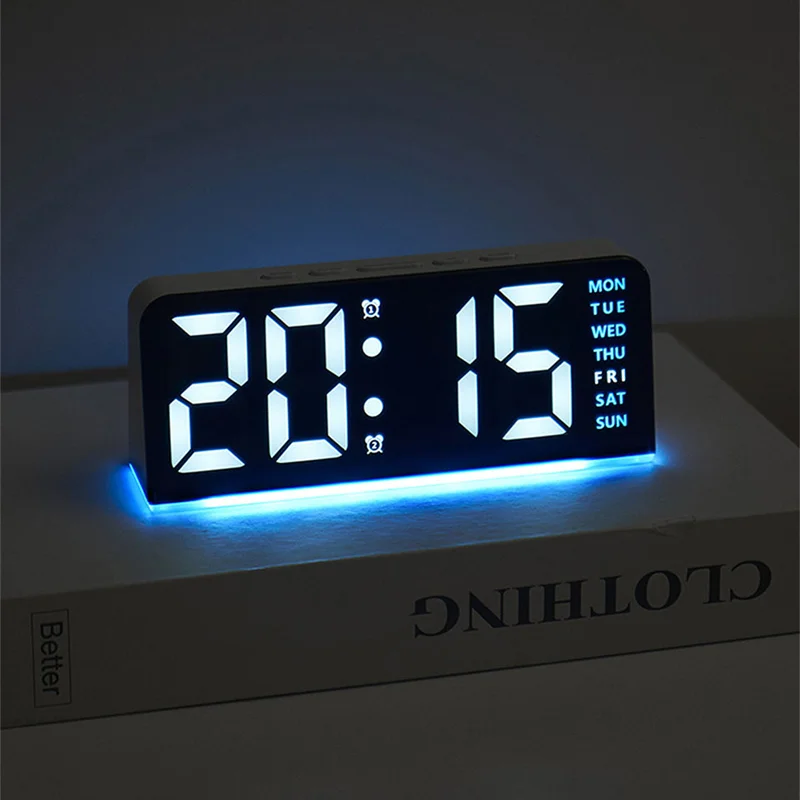 7'' LED Digital Alarm Clock Table Clock Three-Level Adjustable Brightness Dimmer/Dual Alarm/Temp/Date/Night Light for Bedrooms