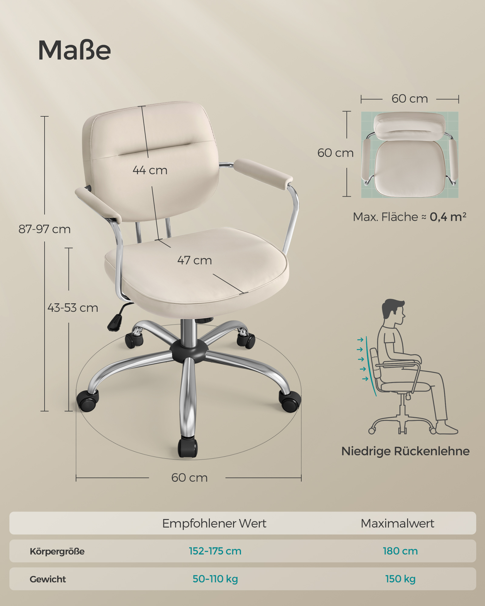 Songmics Bureaustoel, Bureaustoel, Ergonomisch Verstelbare Armleuningen, Schommelfunctie