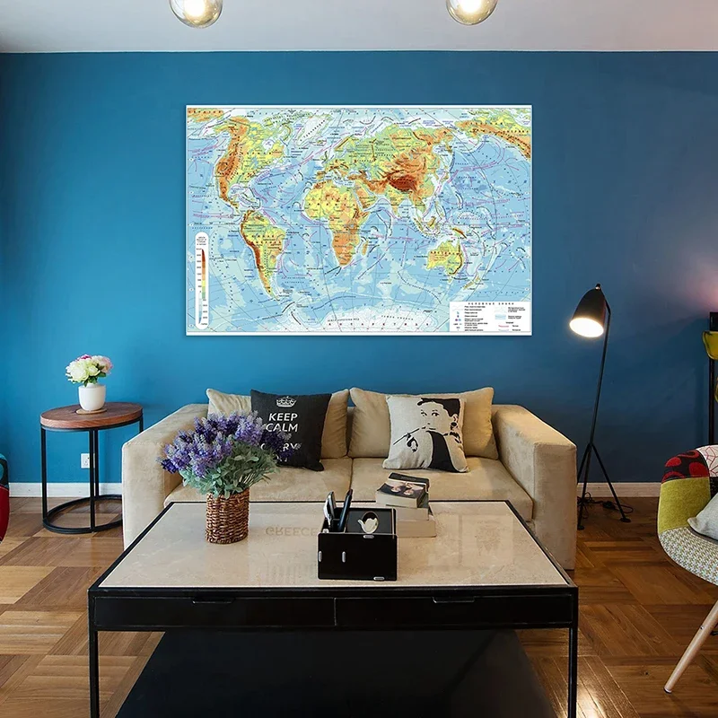 Mapa del mundo de 225x150cm en decoración de pared rusa, edición clásica, mapas de pared del mundo, papel tapiz de lona, decoración Vintage, regalo de viaje