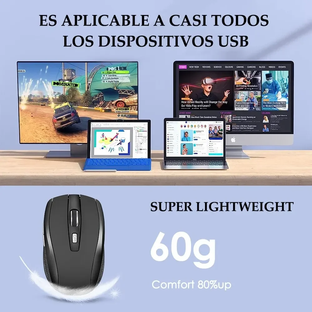 Ratón inalámbrico de 2,4G, ratón silencioso, carga portátil, ratón óptico móvil para oficina, nivel DPI ajustable para ordenador portátil