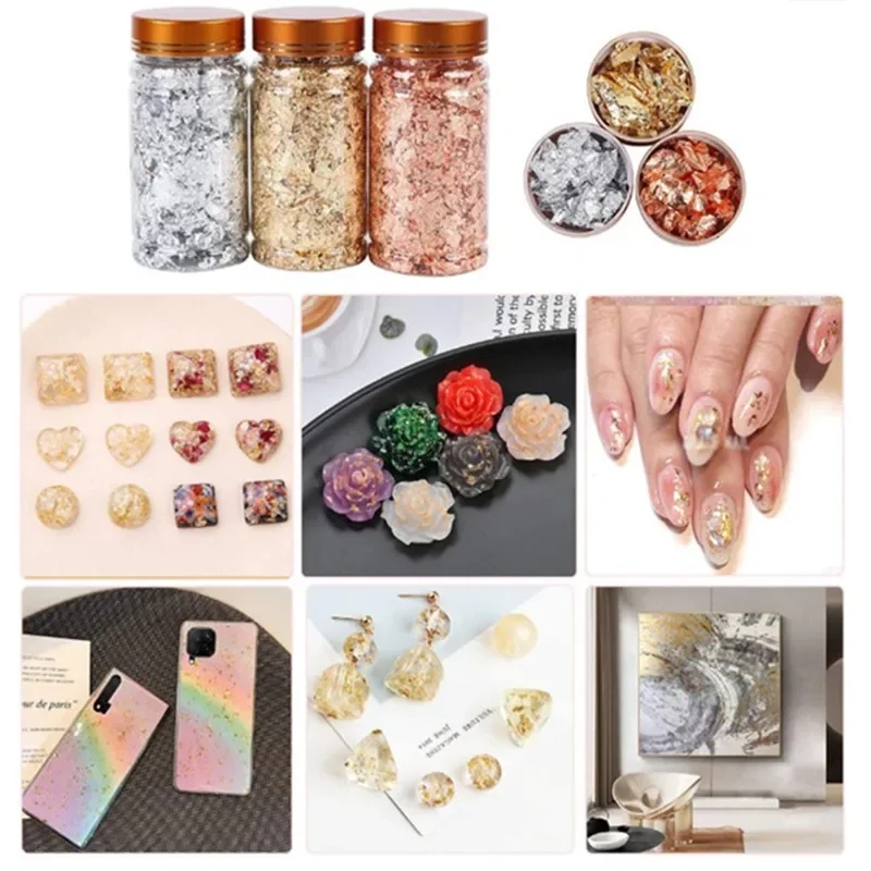 3g Gouden Zilverachtige Folie Decoratief Papier Hars Mal Vullen Hars Sieraden Maken Metallic Folie Vlokken Voor Nail Art Schilderen Craft
