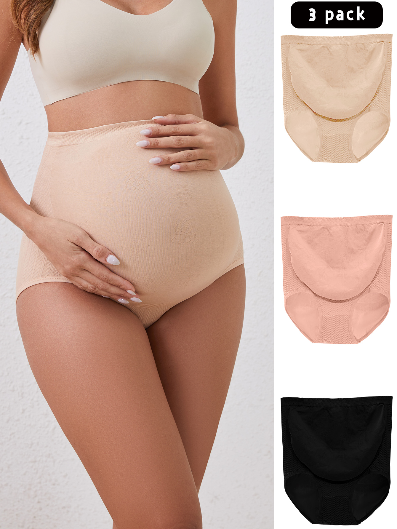 Paquete de 3 ropa interior de maternidad de cintura alta, soporte transpirable para el vientre, bragas de algodón cómodas para mujeres embarazadas