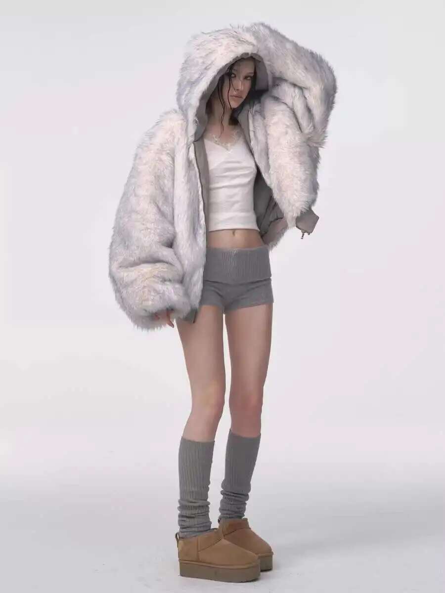 Inverno americano retro casaco de pele feminino acolchoado com capuz algodão-acolchoado jaqueta de pelúcia casual rua gótico harajuku casaco oversize