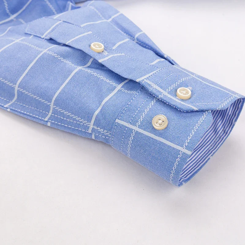 Camisa de vestir Formal a rayas con estampado de cuadros de Color sólido ajustada informal de manga larga 100% algodón a la moda Oxford para hombre de talla grande