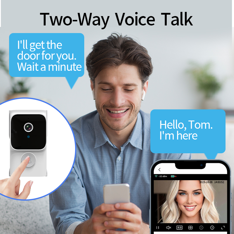 Timbre WiFi con almacenamiento en la nube, aplicación Tuya, bajo consumo, despertador, mirilla Visual para puerta, timbre de puerta de seguridad para el hogar