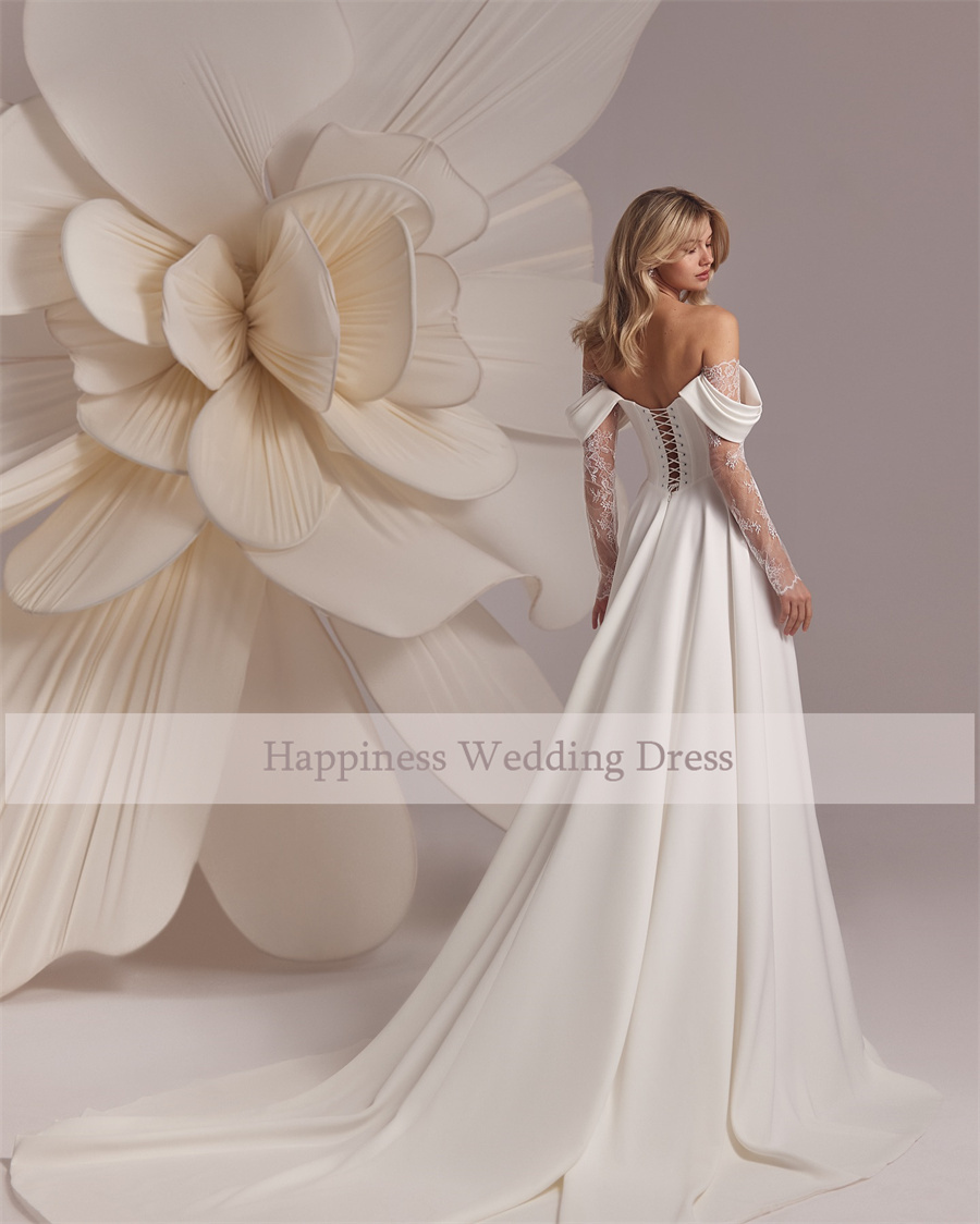 Disegni personalizzati con corsetto senza spalline Abito da sposa con maniche in pizzo a 3/4 A-Line Abiti da sposa con spacco frontale con lacci Abiti da sposa