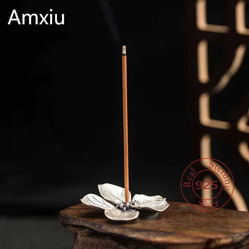 Amxiu prata esterlina s925 design suporte de incenso de sândalo chá animal de estimação ornamento cangrejo flor fragrância plug para uso doméstico