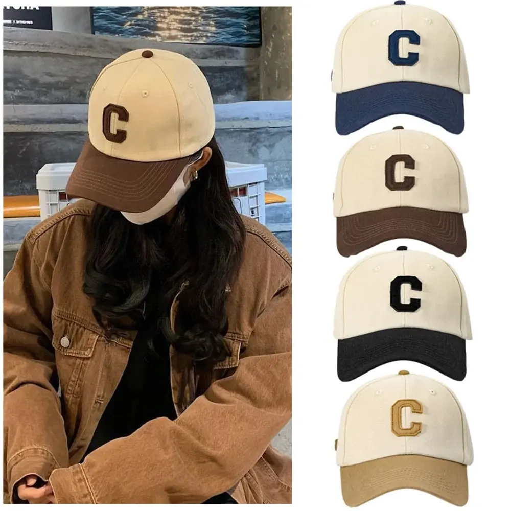 Boné de beisebol para mulheres e homens chapéu moda carta c remendo chapéu verão viseiras de sol bonés cor bloco design para uso casual
