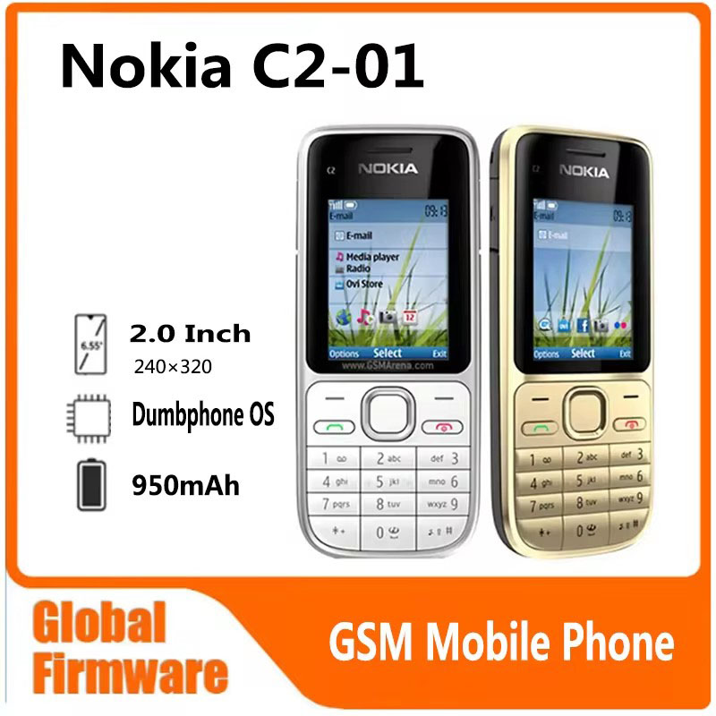 Nokia C2 C2-01 GSM teléfono móvil teclado inglés y hebreo compatible con el logotipo en el botón desbloqueado 2G 3G teléfono móvil usado