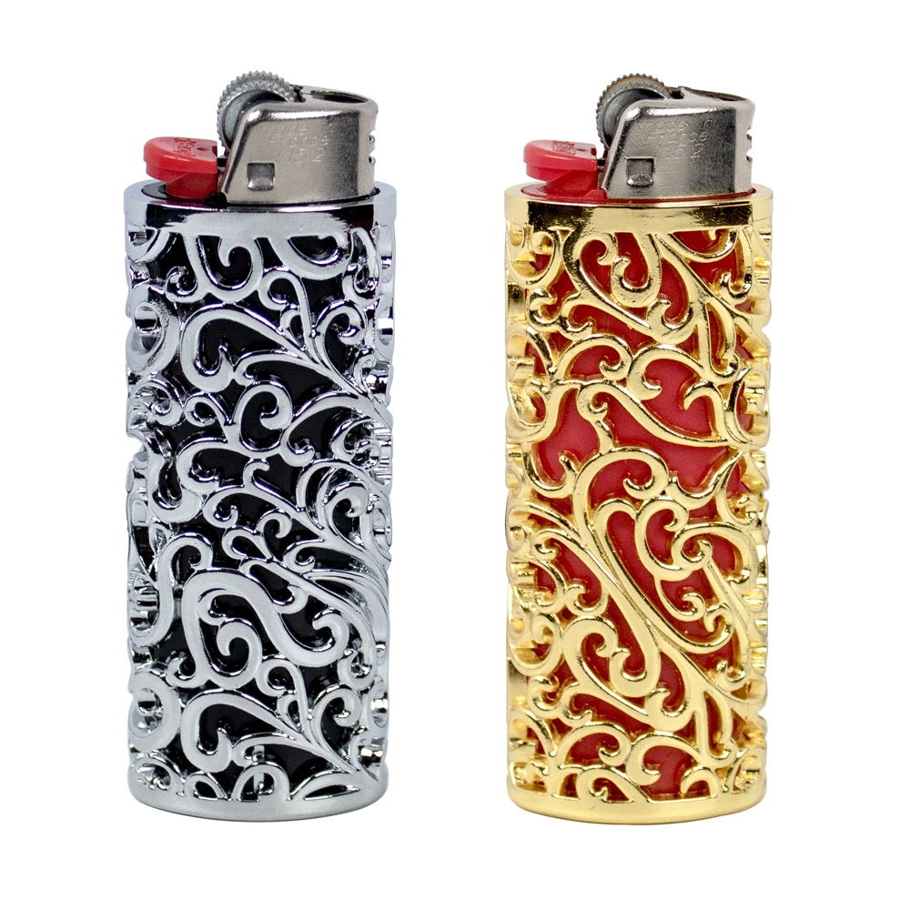 Funda para encendedor de Metal con diseño calado Retro, funda para encendedores de tamaño estándar BIC, tipo J6
