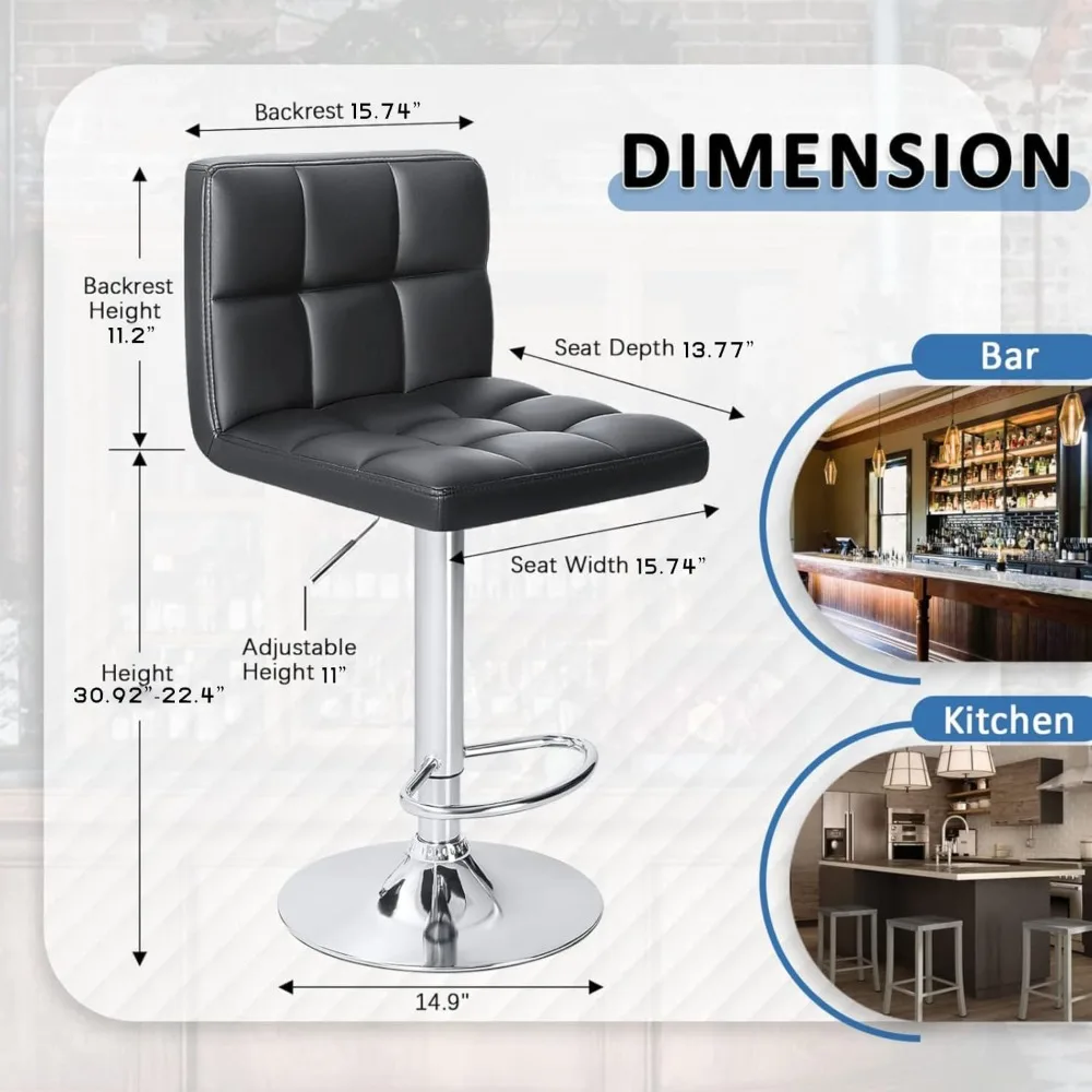 Bar Stools Modern PU Leather Adjustable Swivel Barstools, Armless Hydraulic Kitchen Counter Bar Stool Extra Height Square Island