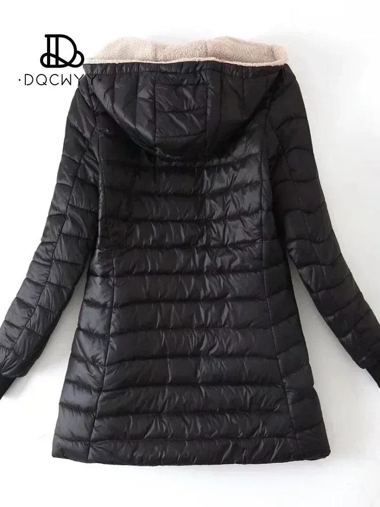 Chaqueta de invierno para mujer, nueva longitud media, edición coreana, con capucha, abrigo de algodón polar, Parkas cálidas de lana de cordero, chaquetas de invierno
