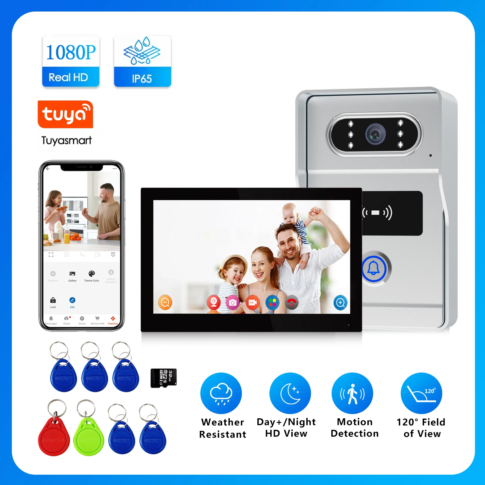 Tuya 7 ''WiFi Vídeo Porteiro para Portão/Home, Câmera Externa À Prova D 'Água 1080p com Visão Noturna, Áudio Bidirecional e Desbloqueio Remoto Inteligente