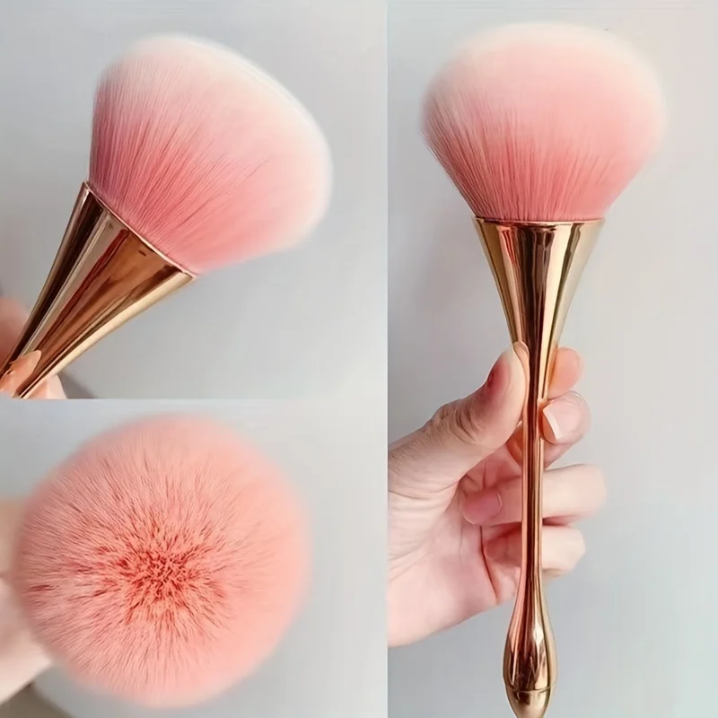 Brocha de maquillaje de abanico dorado rosa, brocha cosmética, brocha para polvos sueltos, brocha para resaltar, brocha para colorete, fijación de maquillaje de cabello suave