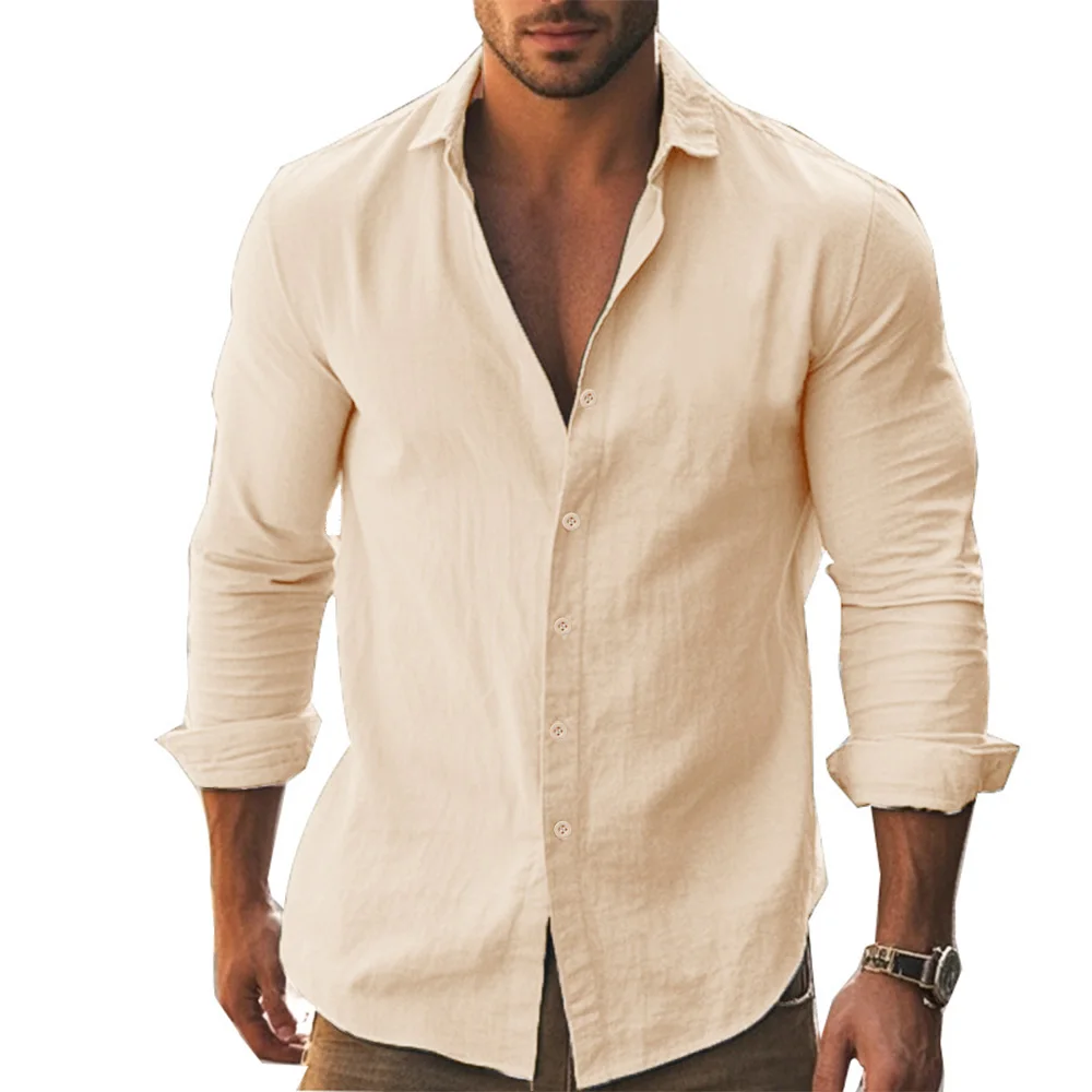 Hemd Männer Baumwolle Leinen Hawaiian Shirts Langarm Knopfleiste Button-Down Tops Atmungsaktive Frühling Sommer Herren Hemd