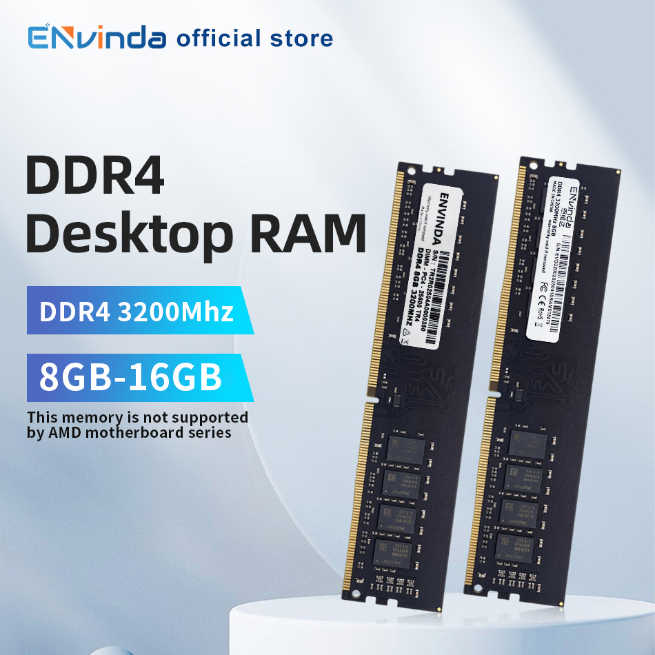 Envinda ddr4 pc ram memoria 8gb 16gb 3200mhz dimm desktop computador memória rams sem suporte placa-mãe amd