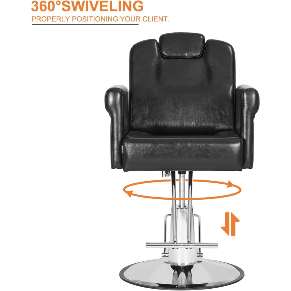 Hydraulic Pump Reclining Salon Chair with Removable Headrest, Adjustable Height and 360-Degree Swivel for Hair Spa
