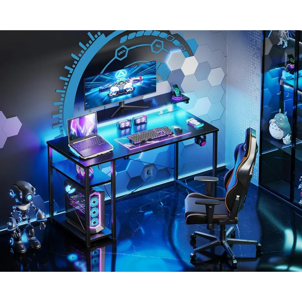 40 Inch Small Gaming Computer Desk with Shelves, Reversible Gamer Desk Table with Adjustable Monitor Stand & Headphone Hook