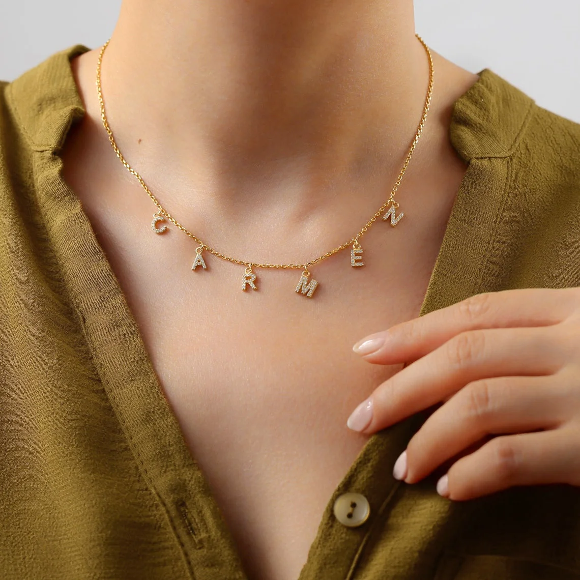 Collar personalizado con nombre para mujer, collar de circón con colgante de letra inicial, joyería al por mayor de acero inoxidable