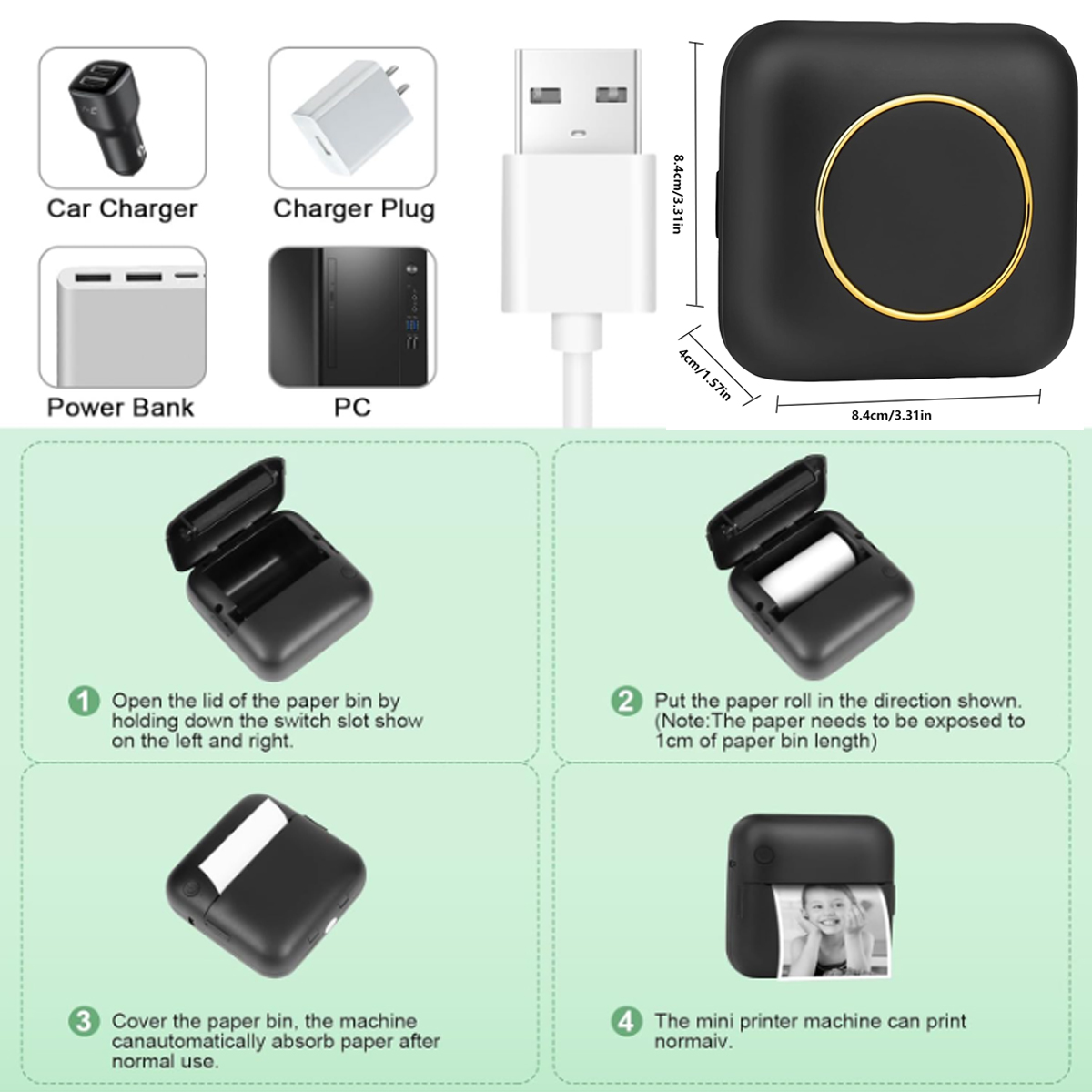 サーマルミニプリンター、ポータブルインクレスステッカーメーカー、フリーカットポケットプリンター、フォトラベルメモ印刷タグBluetoothプリンター