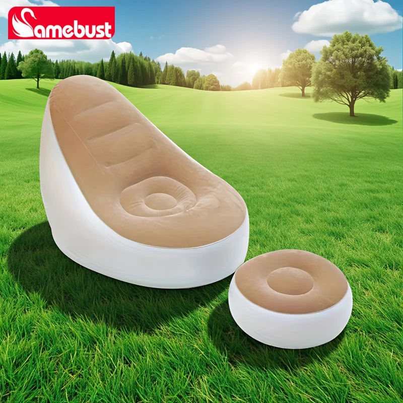 Divano gonfiabile Camebust - Superficie floccata Poggiapiedi in PVC di alta qualità Gonfiaggio rapido Lazy Lounge Colore marrone