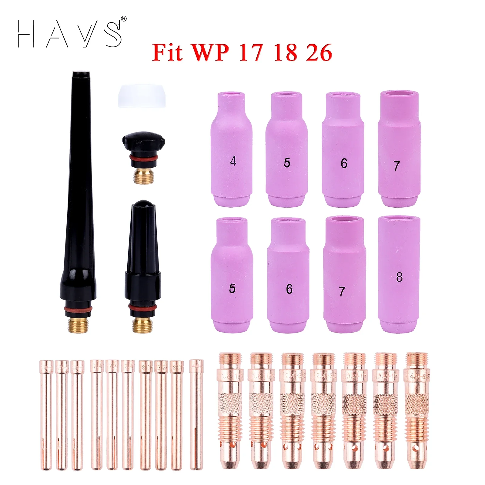 Kit de accesorios de consumibles para soplete de soldadura TIG, vasos de boquilla de alúmina, pinzas, cuerpos aptos para SR WP17 WP18 WP26, 14/29/40/61 Uds.