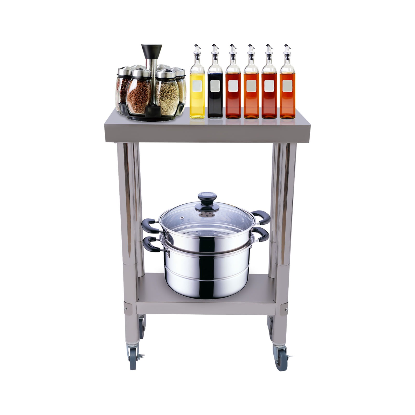 Table de travail de cuisine en acier inoxydable 60 x 30 x 85 cm, table de restauration professionnelle en acier inoxydable, table de travail avec roulettes