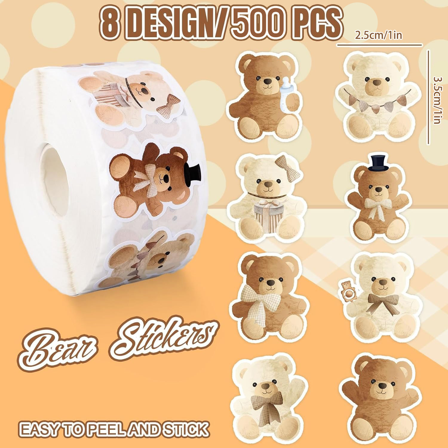 500Pcs /1 Rolls 2.5cm/1inch Plush Bear Festival Thanks Decorative Gift Box Crafts Sticker Tags Gift Box Sticker Label