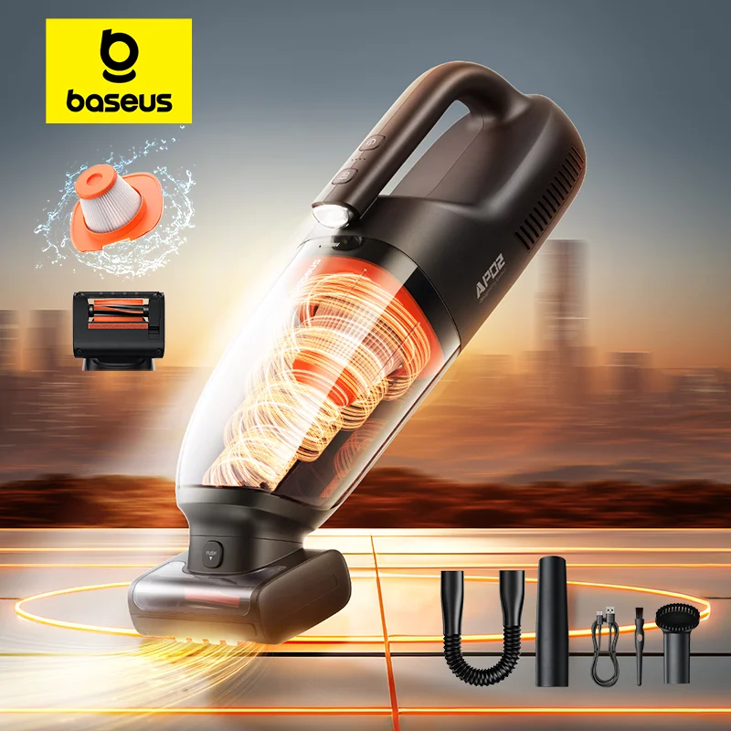 Baseus AP02 Aspirador de coche inalámbrico para pelo de mascotas, cepillo de rodillo motorizado, aspirador portátil inalámbrico para vehículos con luz LED