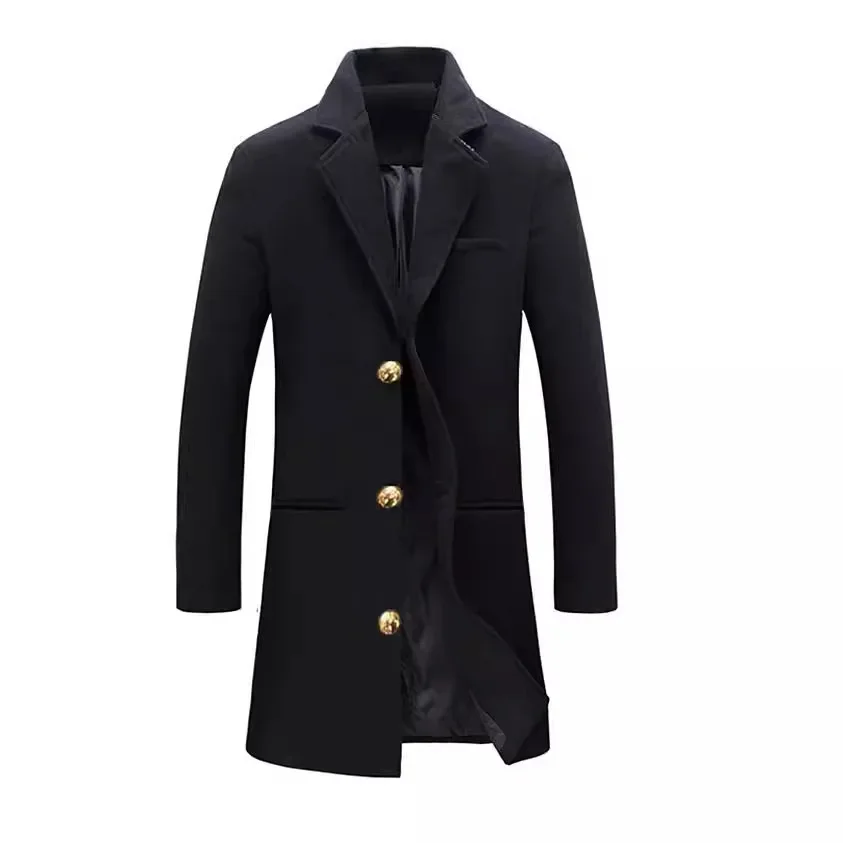 Abrigo cortavientos informal elegante para hombre para otoño e invierno, botón de Color sólido, abrigo de estilo medio a largo de manga larga S-XXXL