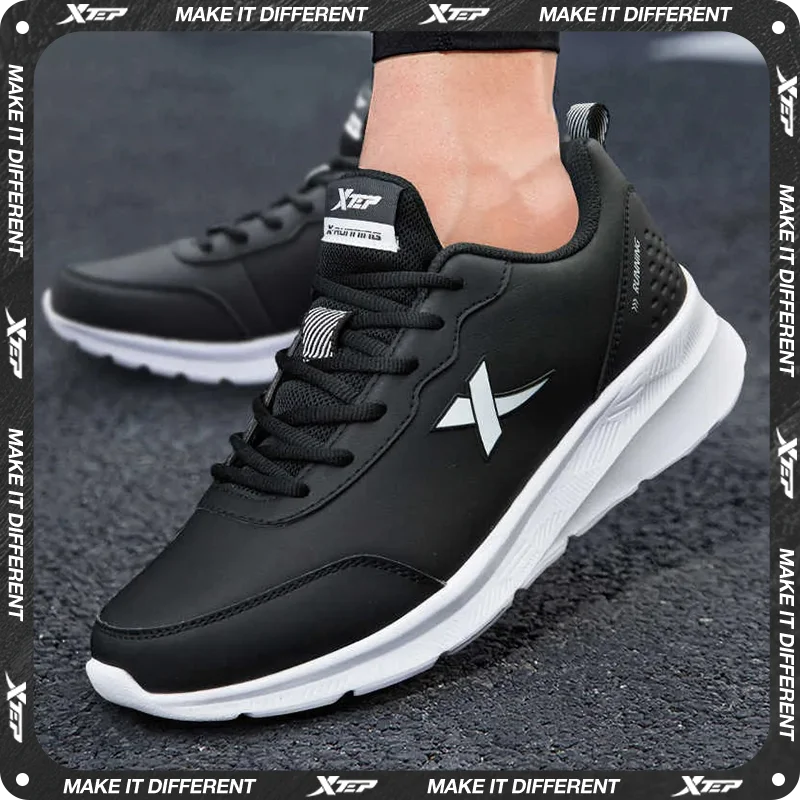 Xtep buty do biegania dla mężczyzn 2024 zimowe skórzane wodoodporne buty sportowe amortyzujące odporne na zużycie buty do biegania 876419110051