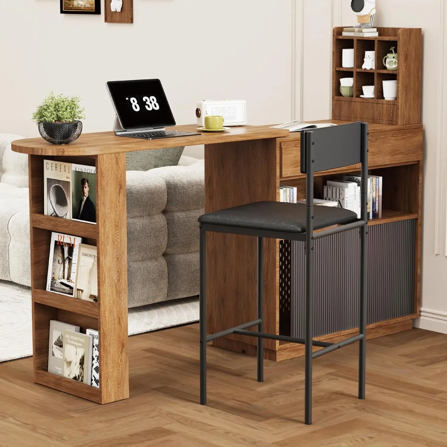 Redlife 25,5-Zoll-Barhocker, 2er-Set, Theken-Barstühle mit Rückenlehne, Metallbeinen, gepolstertes Design für Küche, Esszimmer, Restaurant