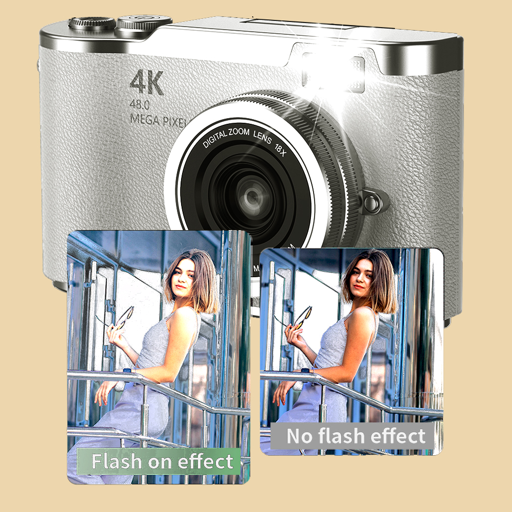 4K Digital Camera 48MP Compact Small Camera 8X Zoom Video Camcorder 180 Flip Screen Video Recorder for Teens Adult Beginner