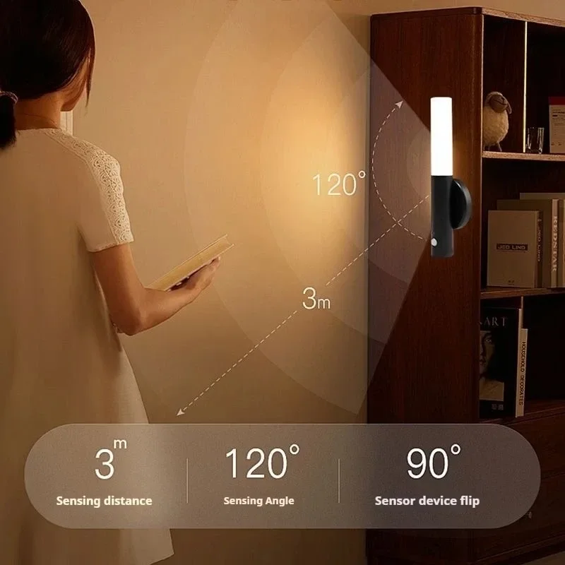 Luz noturna com sensor de movimento, luz de parede magnética, luz LED com carregamento USB, adequada para corredores e escadas, presente de Natal
