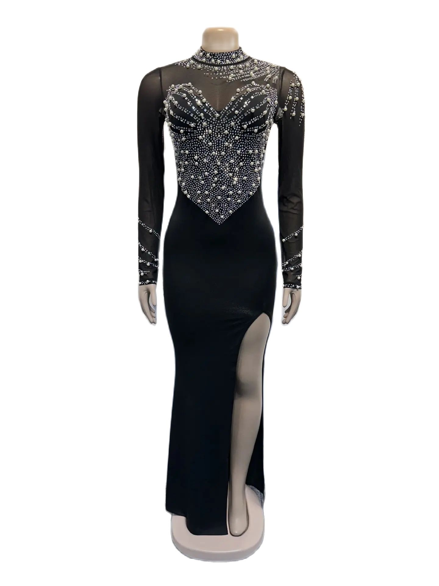 Plus Size Perle Party kleid weibliche Diamant transparente Mesh Kleidung Abend Luxus Club Outfit Frühling elegante hübsche Frauen Kleid