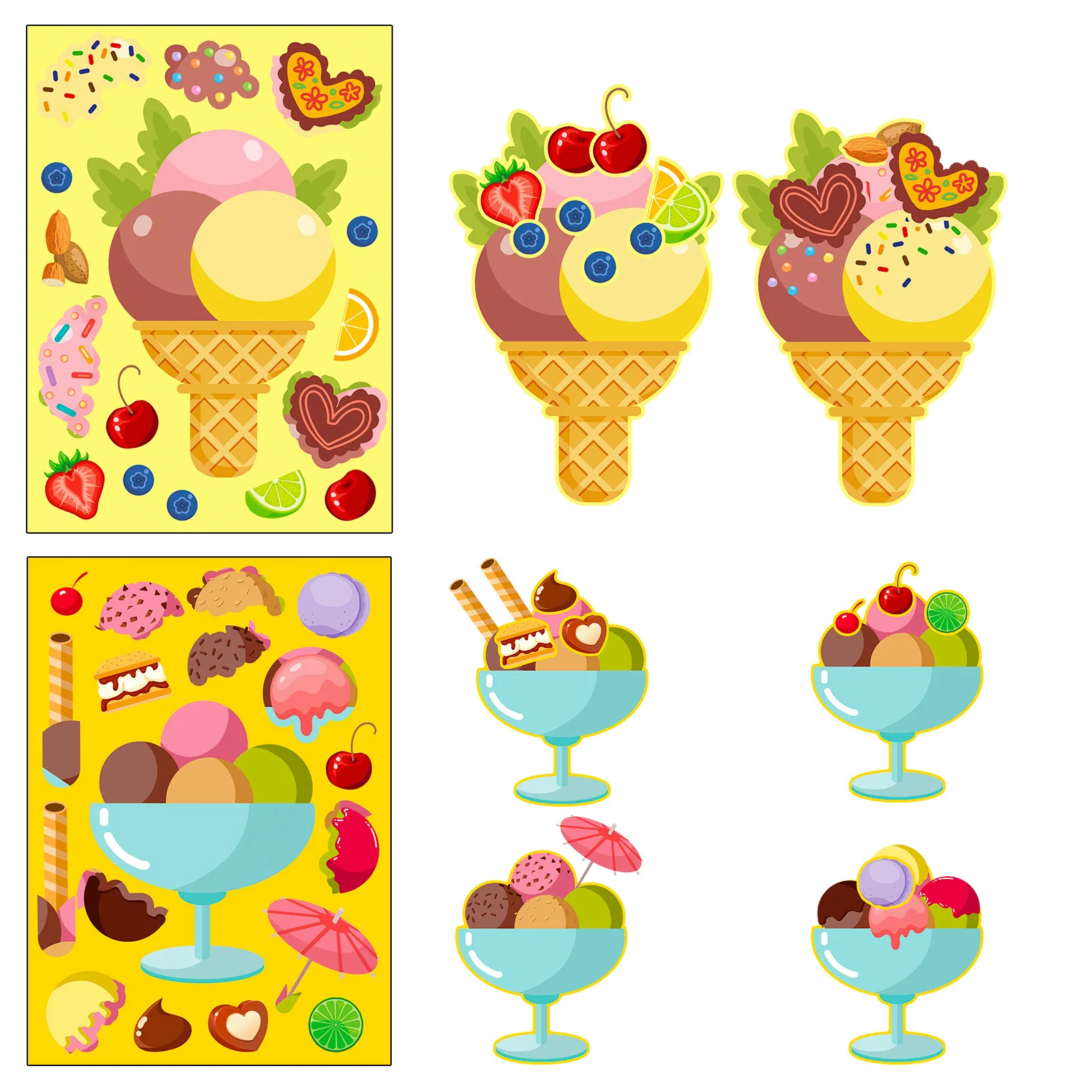 6 個アイスクリームデザート DIY かわいい食品漫画パズルステッカークリエイティブ甘い顔変更ステッカー子供のおもちゃ